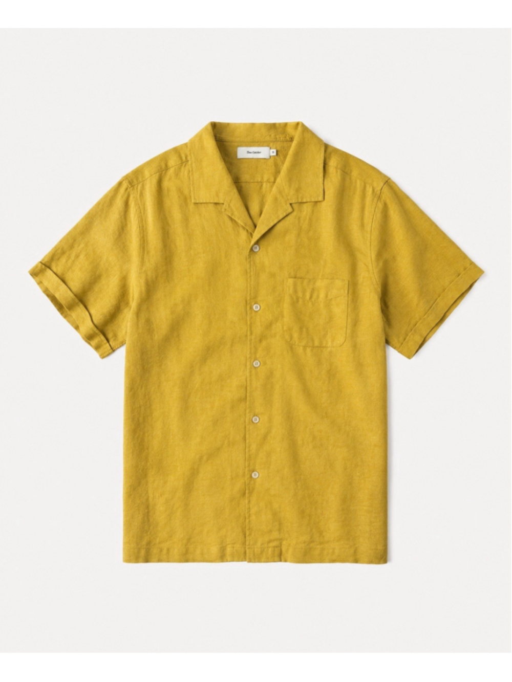 1950s Mustard Yellow Italian Collar Linen Short Sleeve Shirt XL